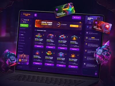 Holdem Poker - Game Interface betting card game casino crypto dark theme gambling game interface game ui gaming holdem mobile poker online poker poker poker app poker design poker interface poker room poker table tournaments web poker