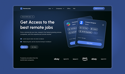 RemoteJobs / Hero Section color darkmode darktheme design figma herosection ill illustration landingpage ui uidesign webdesign website