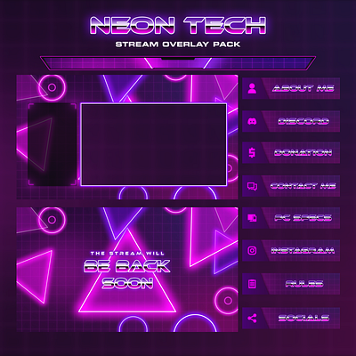 Neon Tech Twitch Overlay Pack overlay stream overlay twitch twitch overlay