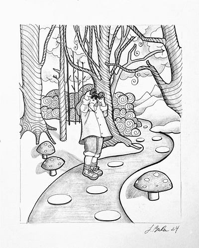 Illustration from Hazel and the Magic Violin childrens book illustration ink inktober2024 pencil