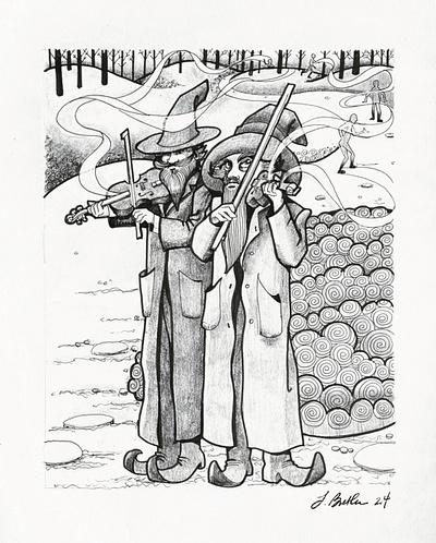 An illustration for Hazel and the Magic Violin. childrens book illustration ink inktober2024 pencil