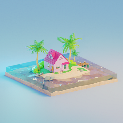 Kame Surf House 3d 3d artwork 3d modeling 3d motion art beach blender dragon ball fan art kame house modeling motion graphics roshi master