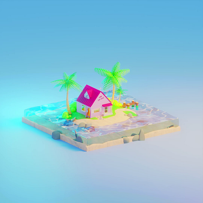 Kame Surf House 3d 3d artwork 3d modeling 3d motion art beach blender dragon ball fan art kame house modeling motion graphics roshi master