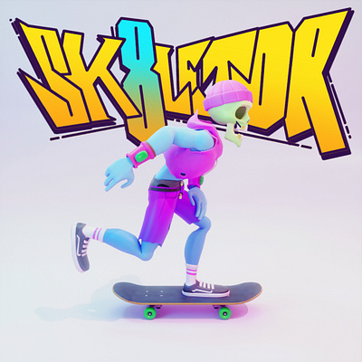 Sk8letor 3d 3d artwork 3d character 3d model 3d modeling artwork blender character design cycles design fan art graffiti he man illustration skate skeletor typography