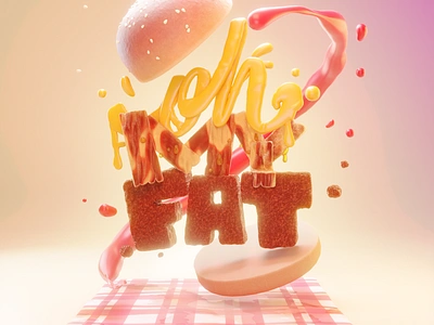 Oh my fat! 3d 3d artwork 3d model 3d modeling artwork bacon blender cheese cycles design food graphic design hamburguer illustration model typography