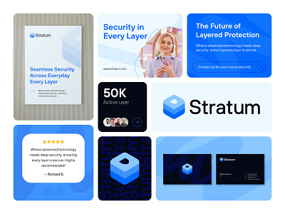 Stratum | Cyber Security Service Logo & Branding brand guidelines brand identity branding cyber cyber security logo logo design logo designer modern logo privacy protection saas safe safety security shield startup tech logo technology vpn