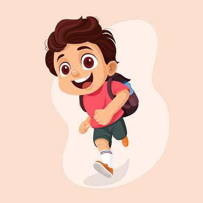 Little boy running to go to school 2ddeign cartoon design flat design happy illustration little boy people running school vector