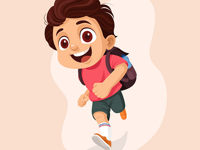 Little boy running to go to school 2ddeign cartoon design flat design happy illustration little boy people running school vector