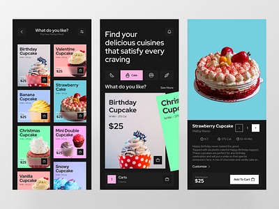 Food App - Mobile Design Exploration baked birthdaycake branding cake cake app cake store cuisines cupcake food food app graphic design mobile app pastry pastry app ui