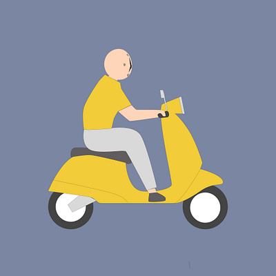 bald man riding a motorbike design