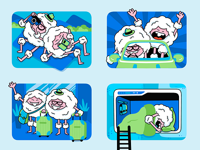 Skyrest : Capsule Hotel - Mascot Activity Illustration animation brand brand identity brand mascot branding cartoon character character design cloud character design fun graphic design illustration hotel capsule illustration mascot sleeping pod travel mascot traveling visual branding visual identity