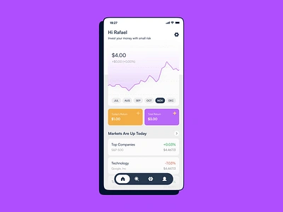 Stock Market - App Animation animation bank cart clean fintech fintech uiux interaction app investement market mobile cart nasdaq orange purple apps platform portfolio stock trade app trading uiux stock app vektora wallet