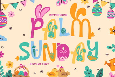 Palm Sunday – Quirky Easter Day Theme Font business children cover crafting display font easter film fun greeting cards holiday invitations joyful design logo magazines music packaging playful poster quirky font sticker