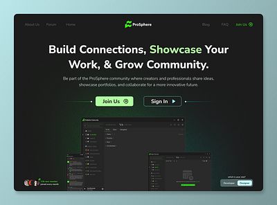 Prosphere - Professional Community Landing Page community community platform darkmode desktop komunitas landing page landing page design minimalis minimalist modern modern minimalist platform portfolio ui design uiux design ux design web design