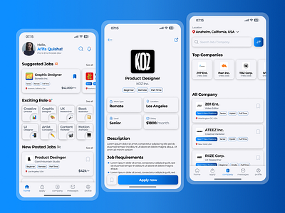 JobFlow - UI Job App app blue branding hire job logo professional ui work