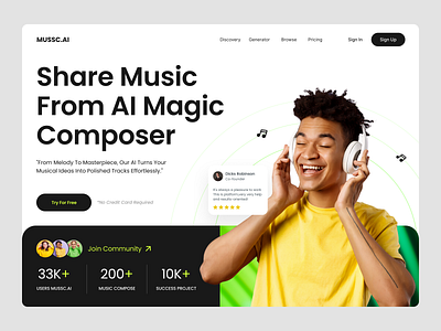 Mussc.ai | Generative AI Music ai landingpage landing page ui ui design uiux