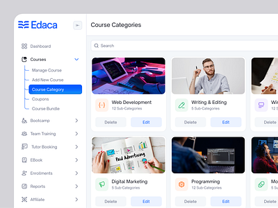 Course Category - Education Management System Dashboard course category course sell dashboard data education management elearning learning management online course online education ui ui design ui ux uidesign user experience user interface ux uxdesign website