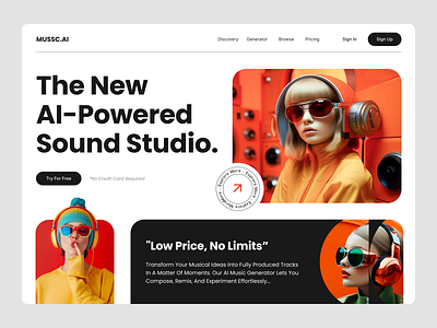 Generative AI Sound Studio ai landingpage branding design landing page ui ui design uiux ux