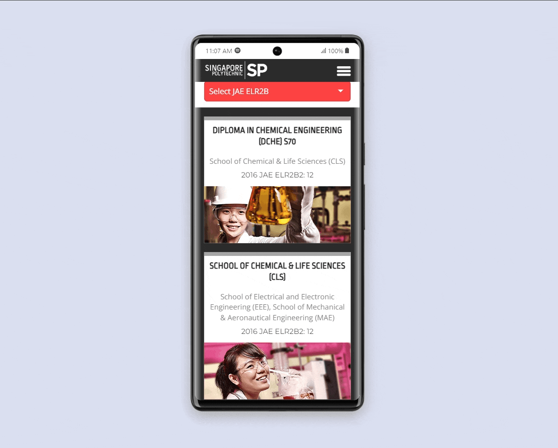 Course Finder for Singapore Polytechnic mobile app ui ux
