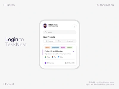 Project Management Platform Micro-Interactions authorization branding cards clean design login management micro interactions minimalist modern platform progress project project management sessions task tasks ui ui cards ui ux