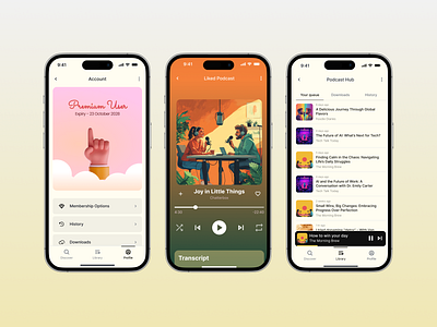 Podcast App app application concept design light theme listen mobile app mobile screen music player podcast podcast player ui uiux ux