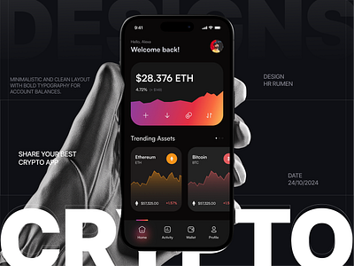 Crypto Currency App app app design binaryoptions bitcoin crypto crypto app crypto currency crypto currency app crypto design design hr rumen minimal mobile mobile app trading ui uiux ux wallet wallet app