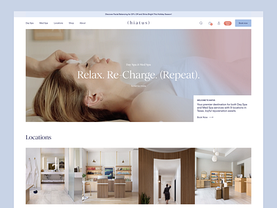 Hiatus — Homepage calm cards cta design desktop grid header hero massage medspa minimalist navbar product design slider spa tiles ui ux web website