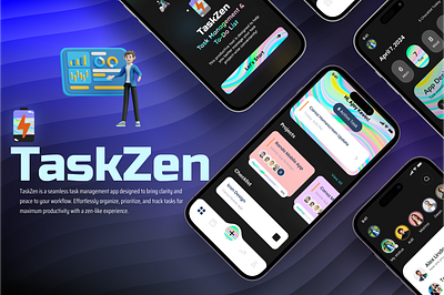 TaskZen - Best Task Management App app design clean design collaboration graphic design mobile app ui productivity task management task tracker time management ui user experience (ux) ux