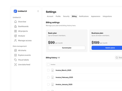 Billing settings — Untitled UI billing billing settings design system figma figma design system figma ui kit minimalism nav navigation preferences pricing cards product design settings sidenav ui ui design ui kit ui library user interface