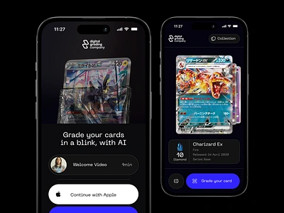 Grading App app card creative design grading intro ios minimal mobile pokemon signup slider trading ui