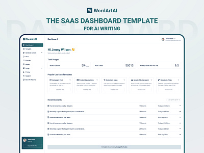 WordArtAI – AI Writing SaaS Dashboard Template ai writing bootstrap bootstrap dashboard css3 dashboard dashboard projects dashboard template design designtocodes saas saas dashboard template ui wordartai