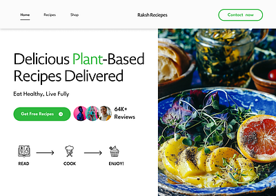 Vegan Recipe Platform landing page design figma food landing page nature reciepe ui uiux ux webdesign website design