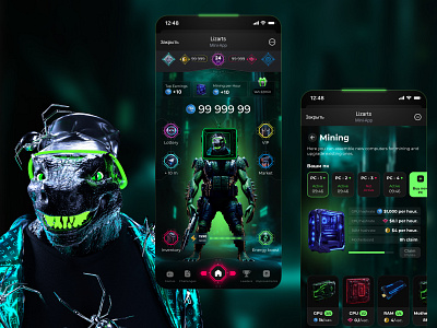 tap2earn game 3d app branding dark dark theme design illustration saas ui ux