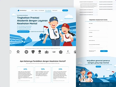 Mental Health Education Landing Page | Psychology blue building education faq flag footer health care hero image illustration landing page mental health process psychology responsive design school testimony ui design ui illustration ux design webdesign