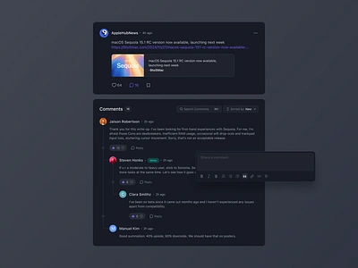 Post Section avatar clean comment comments dark dark mode media minimal post postsection simple social social media status tags ui ui design ui kit uiux ux