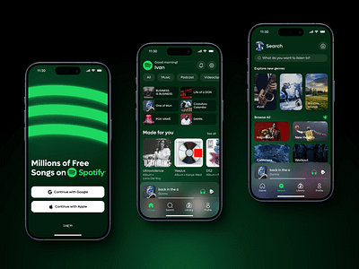 Spotify re-design app branding green mobile app mobile ui redesign spotify ui ux