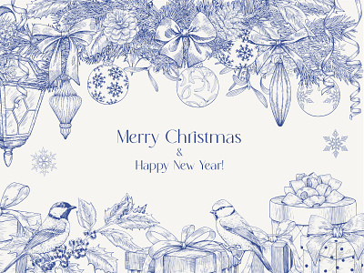 Hand drawn Christmas Toile set background blue toile botanical christmas christmas composition design drawing engraved illustration gift graphic design graphics greeting card hand drawn illustration new year outline sketch toile art trendy vector