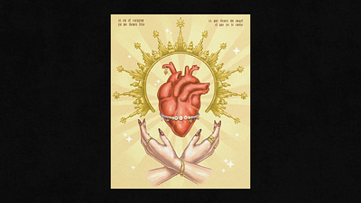 El que yo te envío | poster 2000s album branding cover art design digital art gold graphic design heart illustration motomami photoshop poster print procreate rosalia song typography