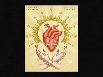 El que yo te envío | poster 2000s album branding cover art design digital art gold graphic design heart illustration motomami photoshop poster print procreate rosalia song typography