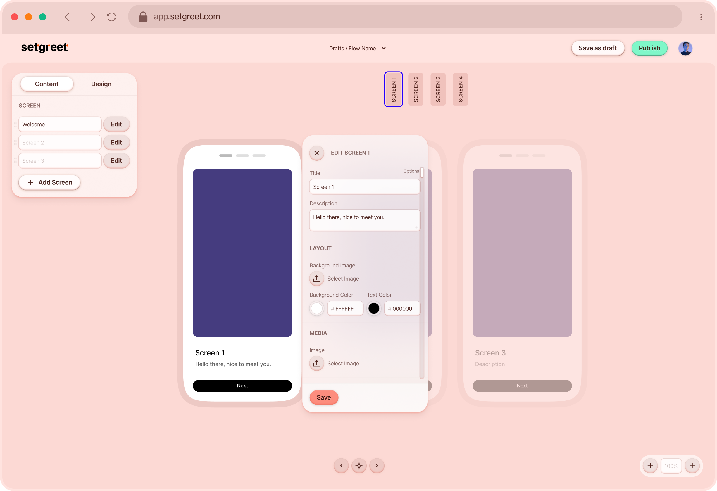 Setgreet App Builder greet mobile app onboarding walkthrough welcome screen