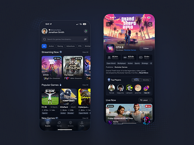 Game Streaming App - GTA 6 branding dark mode design game design graphic design gta 6 illustration streaming ui design ui ux design