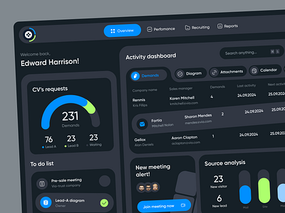 Recruiting dashboard concept app design crm dashboard design hr sales statistic tables ui