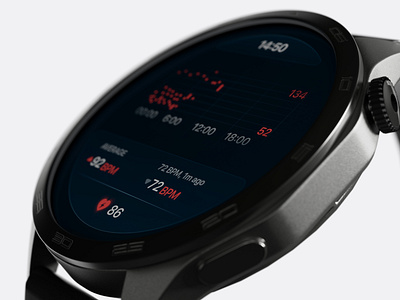 HUAWEI Watch GT4, Watch Face 3d 3d smartwatch rendering clean design custom watch model dark mode ui fitness tracker fitness tracker ui health data heart rate monitor huawei huawei watch gt 4 minimal ui pulse tracking redshift render smartwatch ui ui uiux design watch face design watch interface wearable uiux