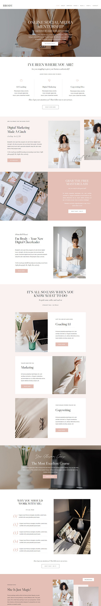 Brody Divi Coaching Business Theme business coaching template divi builder divi child theme divi theme feminine wordpress blog template wordpress template wordpress theme