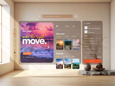 Travel App Design for Vision Pro 3d app apple ar booking app branding design flight booking graphic design illustration travel travel app traveling trip trip planner ui ui design vision pro vr