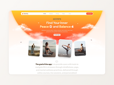 Mindfullness & Wellness App - Landing Page branding design fitness graphic design health illustration mindfullness ui design ui ux design wellness yoga app