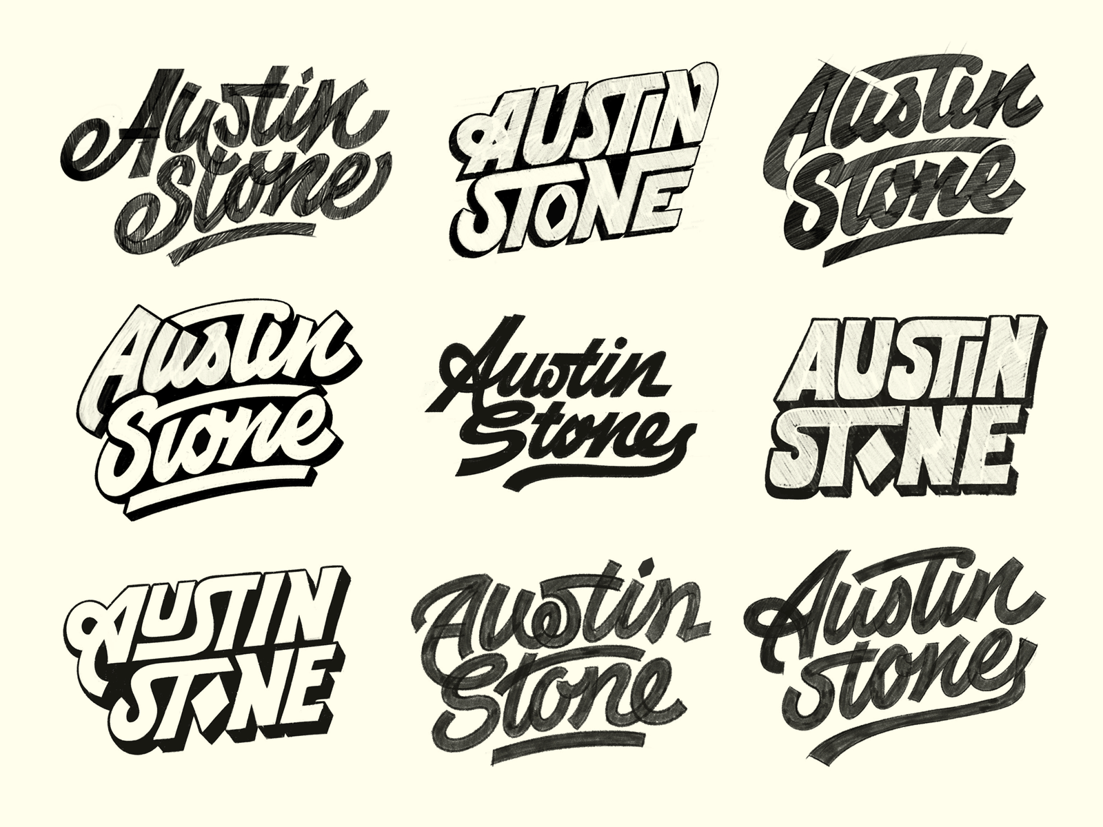 Austin Stone – lettering wordmark for motion designer (sketches) branding calligraphy lettering logotype sketch typography visual identity wordmark