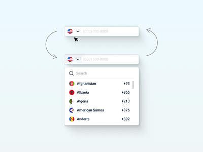 Phone Number Input Dropdown UI country code selector country selector dropdown form dropdown input field phone input field phone number input ui phone number selector searchable dropdown user input design