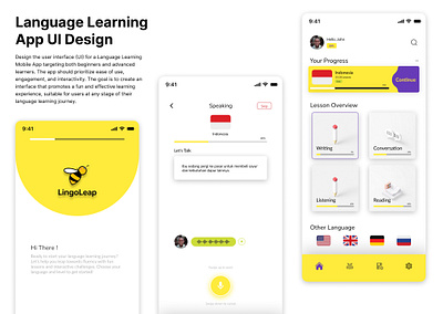 Language Learning App UI Design design figma language learning learning app mobile app mobile ui simple design ui uiux