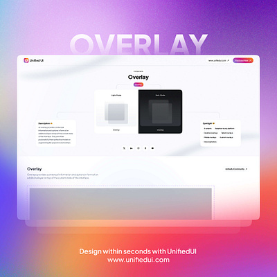 Overlay - UnifiedUI component components design figma minimal overlay properties ui uiux unified ui unifiedui user interface ux variants website